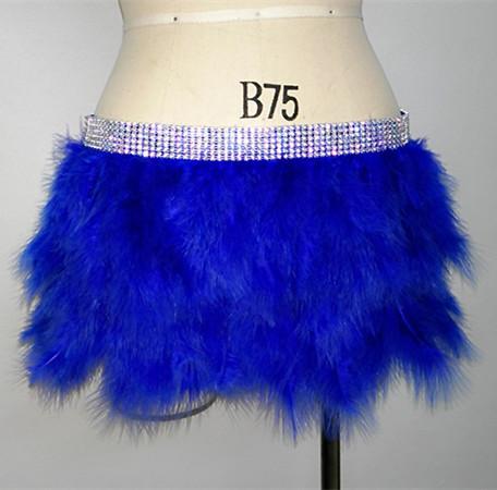 Double Layer Skirt / Fabulous Feather Mini Skirt With Rhinestones Waist Band