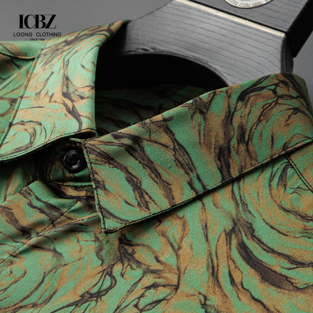 Camisas Casual Outono Para Homens Impressão Digital Cadeia Floral Manga Longa Viscose
