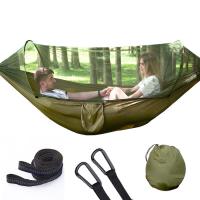 Automático de abertura rápida Leve Verde do Exército 210T Hammock de Nylon 250 * 120CM Com Mosquito Net Para acampamento ao ar livre