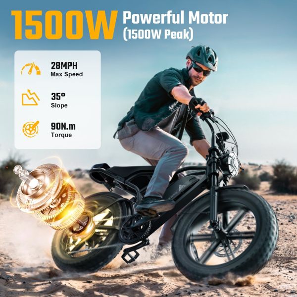 CE UL Certified UK Stock R002 48V 15A Lithium All Terrain Fat Tire E-Bike Dual Suspension Electric Mountain Bike Rear Hub Motor