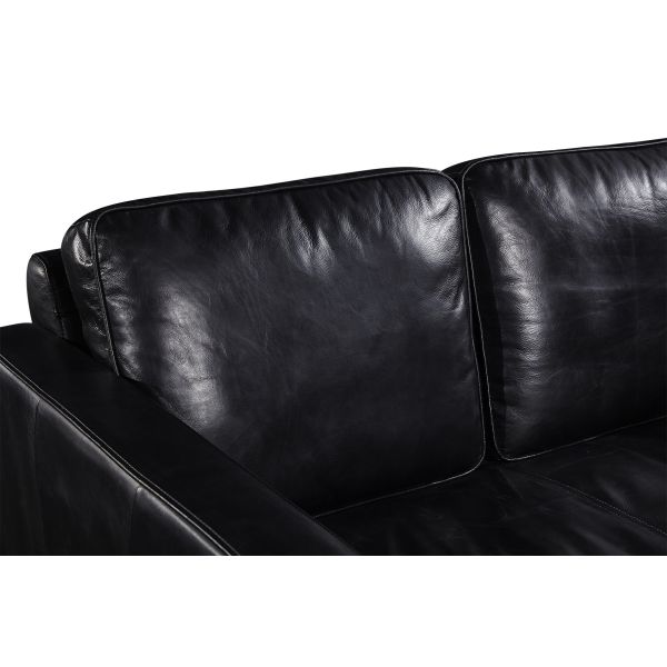 Simple Style 2 Seater Black Leather Sofa , Full Grain Leather Sofa For Apartment Living Room