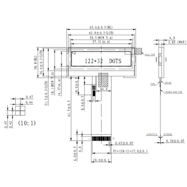 позитв дисплея 122x32 STN LCD интерфейса 3V MCU Monochrome графический