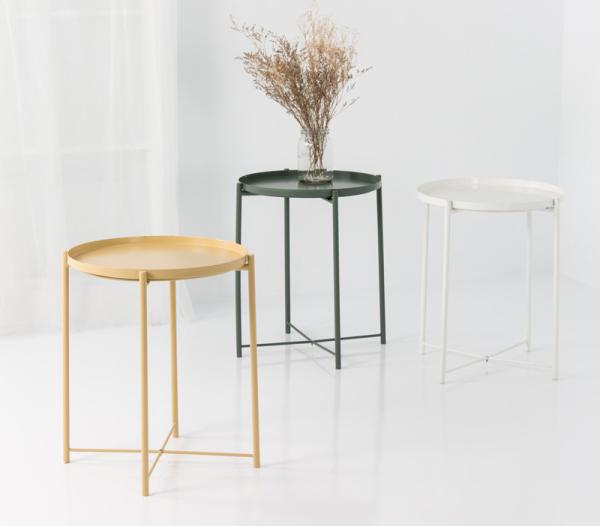 Tray Metal End Table living room Sofa Table Small Round Side Table, Anti-Rust and Waterproof Outdoor& Indoor Snack table