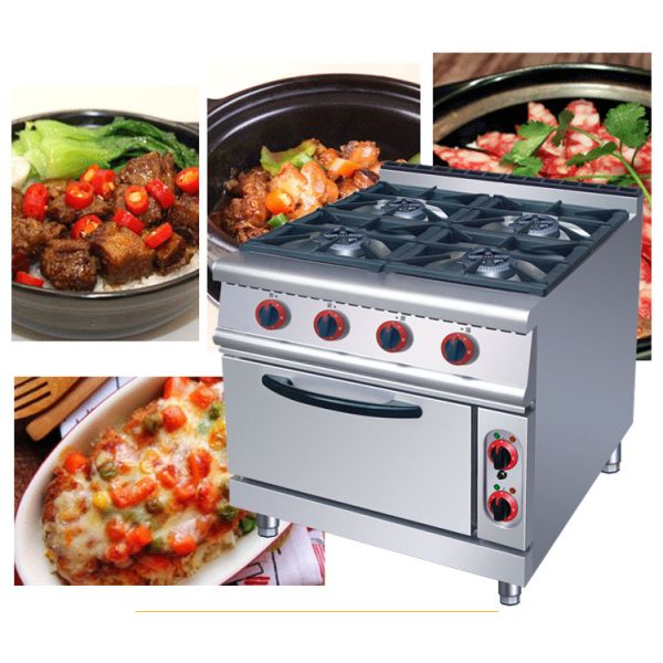 Electric Oven Commercial Gas Range 4 Burners for Restaurant Kitchen 143KG Capacity