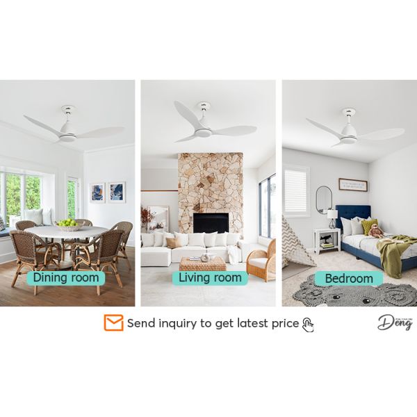 1stshine Ventilador de tecto de 48 polegadas sem luz Branco 3 lâminas ABS Controle remoto Sem luz