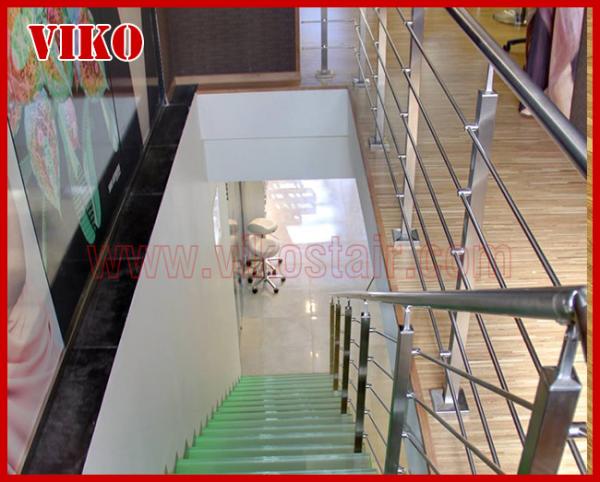Steel Cable Stair VK66SC TreadTempered glasAluminum Baluster Glass Handrail 304 Stainless Steel Carbon SteelPowder-coate