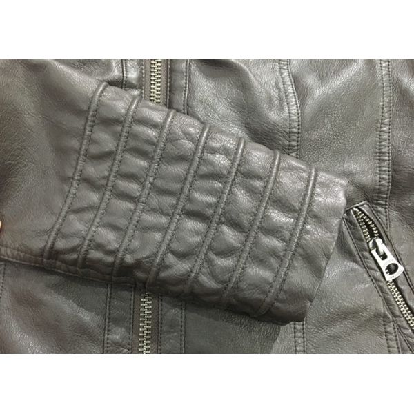 Autumn Black Mens PU Jacket Faux Leather Biker With Detachable Knit Hood