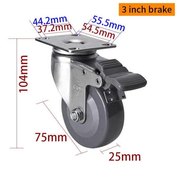 Grey Light Duty 3 Inch Caster Wheels With Brakes RoHS Approved