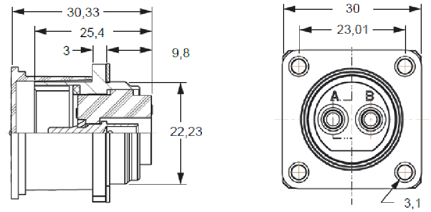 Amphe-OBTS Series Power Connector 2 Way 48V DC Plug C10-730511-Z2S / Z2P For Cell Tower