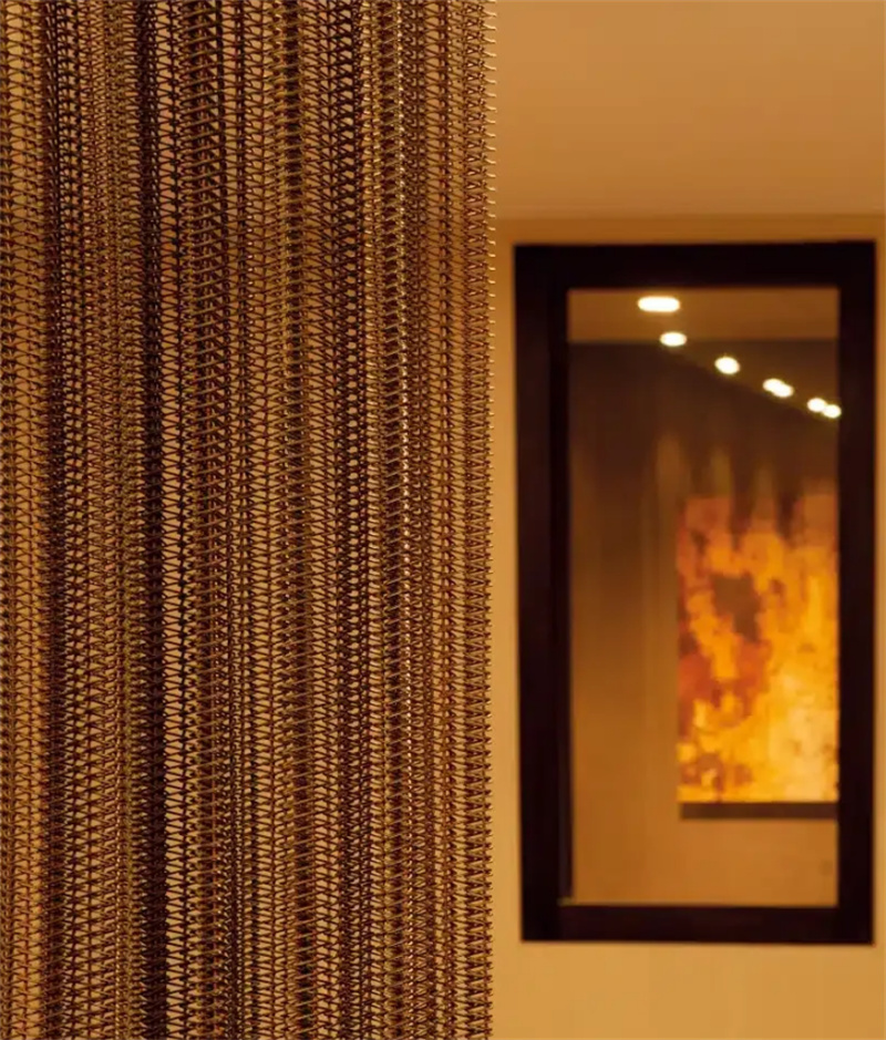 Gold Wire Mesh Coil Drapery Curtain For Modern Interior Spaces