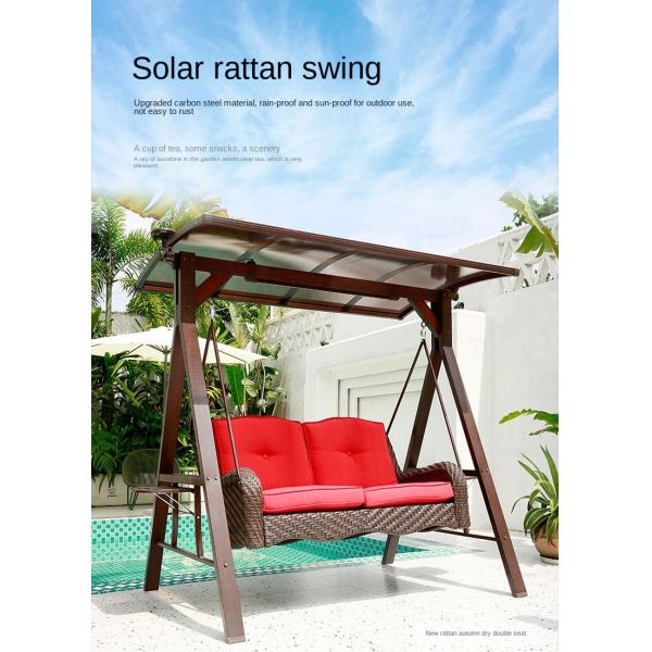 Metal Frame 2 Seater Garden Swing Chair With Awning And LED Light