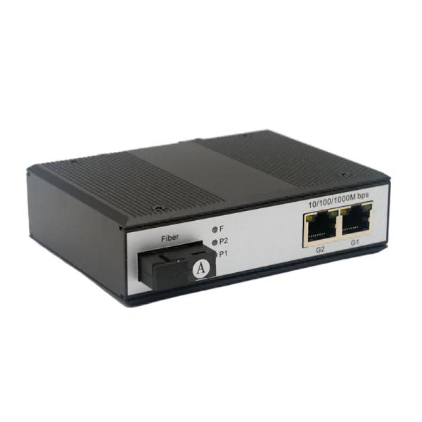 DIN Rail Industrial Fiber Optic Ethernet Switch 1 SC Fiber Port 2 RJ45 Ports