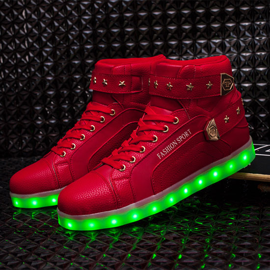 Ladies Red High Top Light Up Shoes , Breathable Custom Led Shoes For Girls