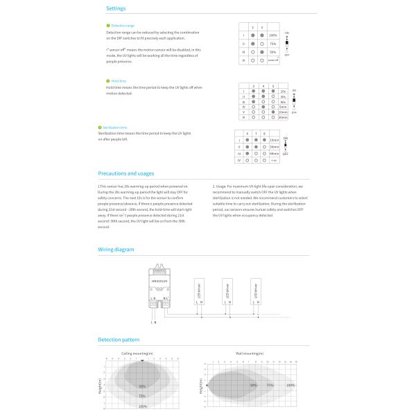 HNS201UV UVC Двигательный датчик микроволновой сигнализации переключатель DIP 220-240VAC
