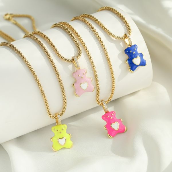 Ожерелье красочного циркона медведя эмали ювелирных изделий золота 24k привесное