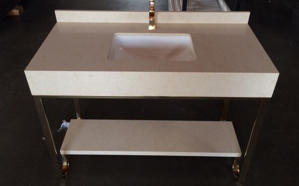 metal/304# stainless steel  Bathroom vanity with wood shelf /bathroom cabinet /HOTEL VANITY V-016