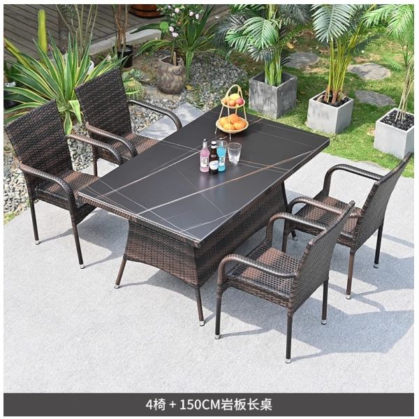 Outdoor Rattan Furniture Set Waterproof UV-Resistant Wicker Patio Table And Chairs Combination For Garden, Terrace, Courtyard, And Vacation Rental Outdoor Spaces
