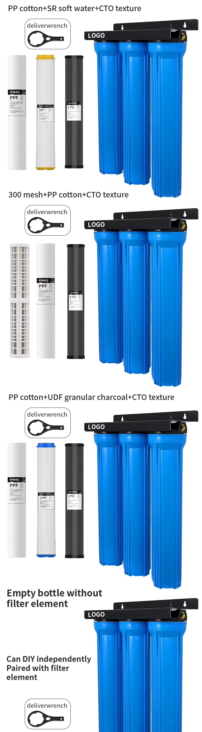 Ultrafiltration Water Purifiers 20 Inch Blue Bottle Whole House Drink Tap Water Filter Sediment Filter Systems