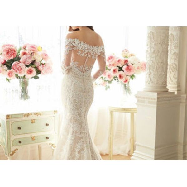 Sweetheart Mermaid Bridal Gowns / Fishtail Bridal Dress Perspective Sleeves Back