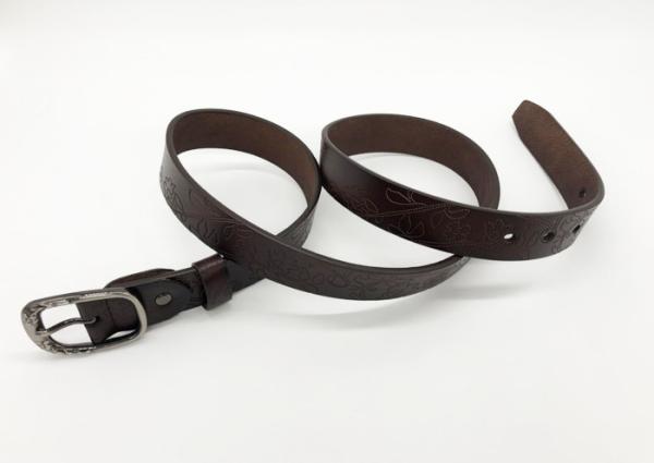 Ladies Flower Leaves Embossed Leather Belt 2.2cm Width