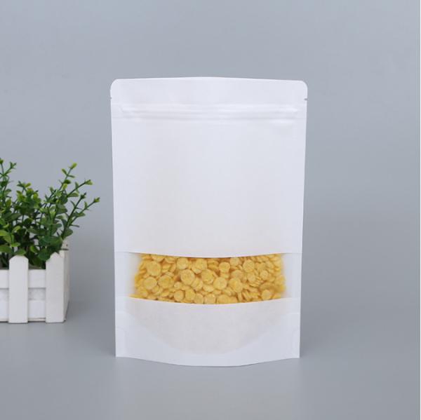 Custom Food Packaging Bag Standup White Kraft Paper Zipper Bag with Window for Food Wholesale