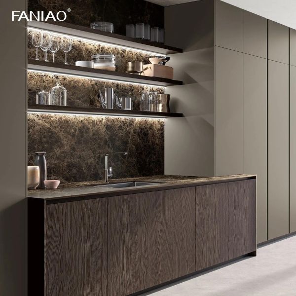 Вилла Меламин Серый Luxury Large Solid Wood современный Кухонный шкаф