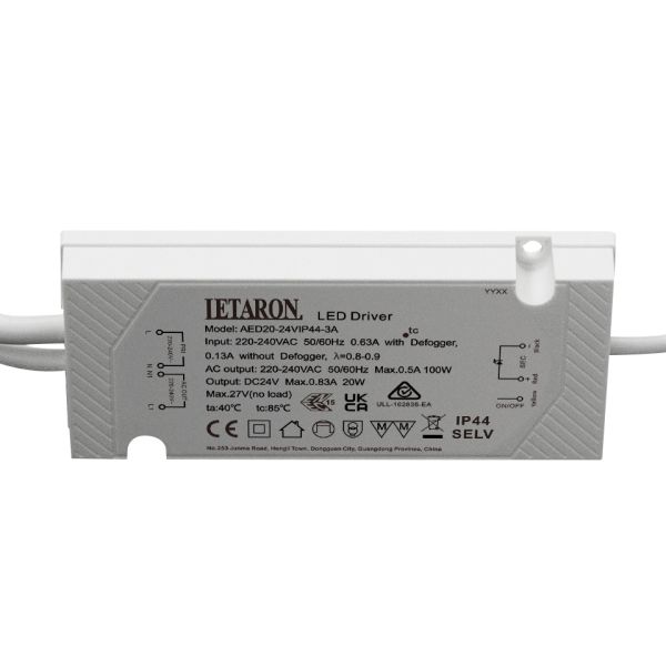 20W Slim LED Driver IP44 Waterproof 24V Power Supply with CE & UKCA Certificate