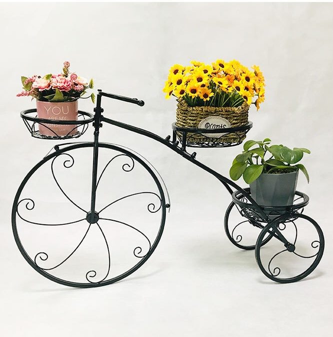 Anti Abrasion Outdoor Antique Bicycle Metal Flower Stand