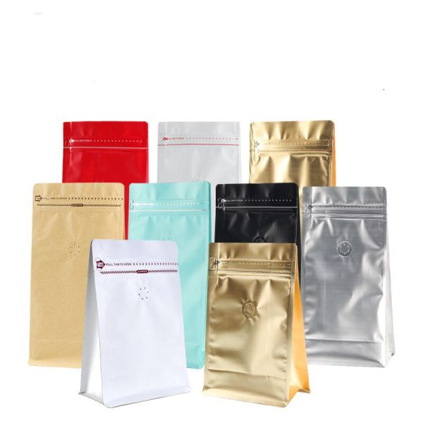 250g/500g/1KG Aluminum Foil Flat Bottom Coffee Bean Zipper Plastic Bags With Valve