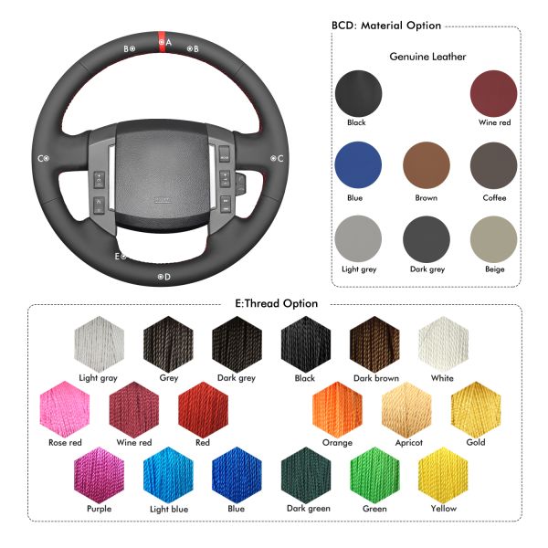 Car Accessories Custom Color Hand Stitched Genuine Leather Steering Wheel Cover for Land Rover Freelander 2 II LR2 (L359)