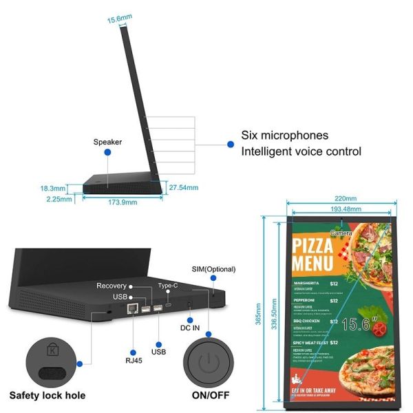 8-inch Interactive Restaurant Menu Screen with Multi-Language Support and CMS Updates for Digital Menu Boards