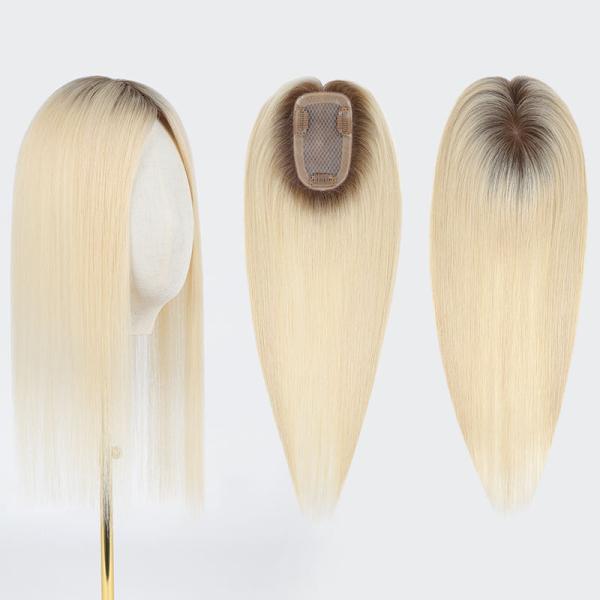 16 Inch Silk Base Hair Topper 5X5 Light Brown Ombre European Hair Wigs Topper Custom Remy 100% Human Hair Topper for Women