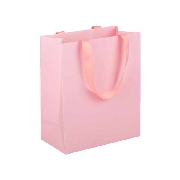 Sacos de papel de compras rosa embalagem presente com cabo de fita Grosgrain