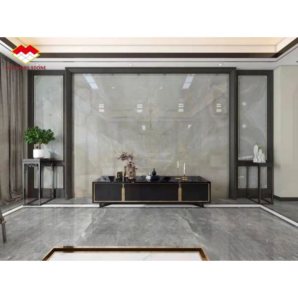 Backlit Royal White Onyx Marble Slab for Customizable Table Countertop and Wall Panel