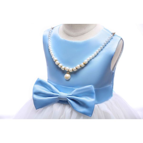 Embroidered Flower Polyester Children'S Dress Clothing With Bow At Waist OEM