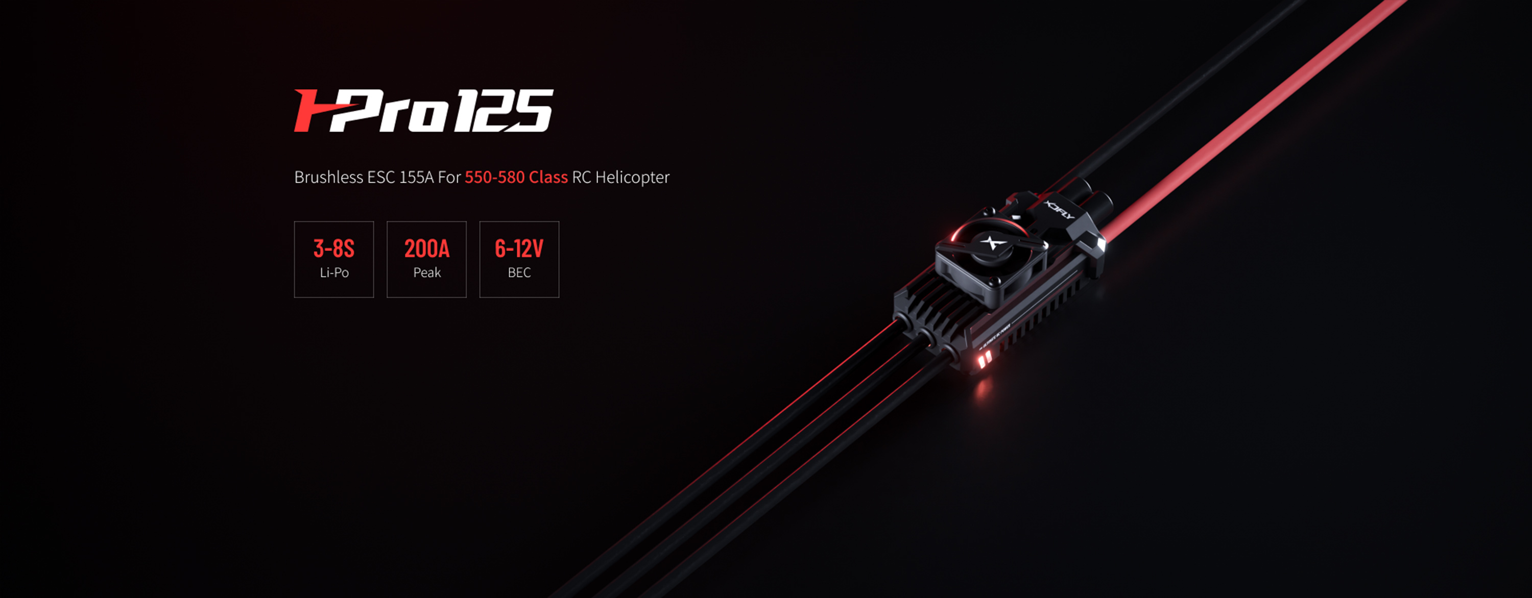 125A XDFly ESC 32 Bit G4 3-8S Temp Controlled Fan 500-550 RC Helicopter ESC