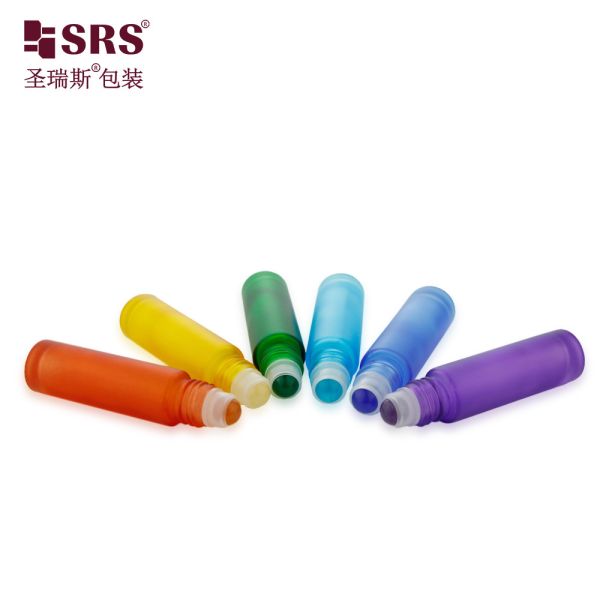 BLPM-10ml Manufacture Rainbow Colored Customization Options Surface Frosted Handling Empty Glass Roller Bottle 10ml With jade ball For Anti Itch Perfume Oil