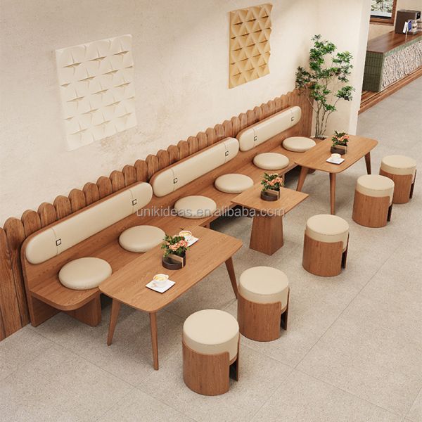 High Quality Wooden Restaurant Booth Seating with Solid Wood Tables Modern Cafe Dining Furniture for Business Use