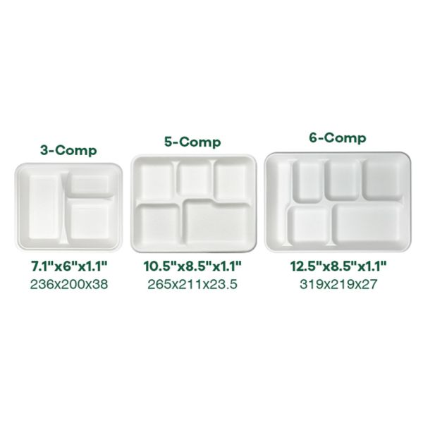 School Disposable Biodegradable Bagasse Tableware 6 5 3 Compartment Lunch Tray