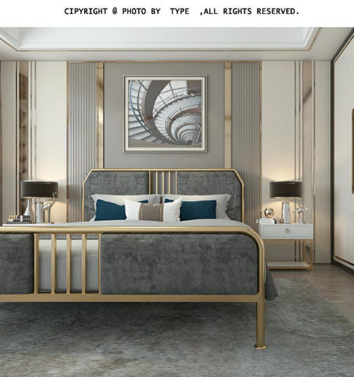 Sophisticated Tufted Metal Bedroom Furniture Set with Display Stand and Bunk Bed