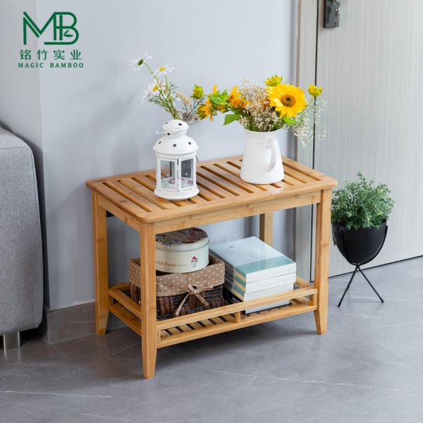 Wholesale New Design Bamboo Storage Stool With Shelf For Household Bathroom