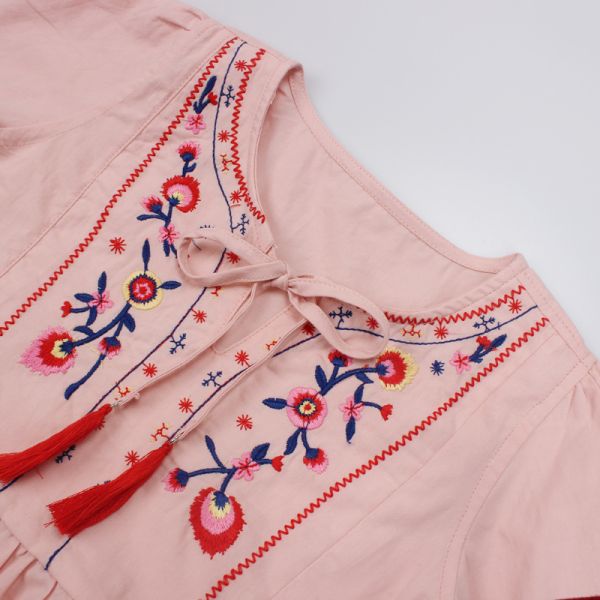 Long Sleeved Embroidered Dress Spring Children'S Clothing Girls Fringed Dress