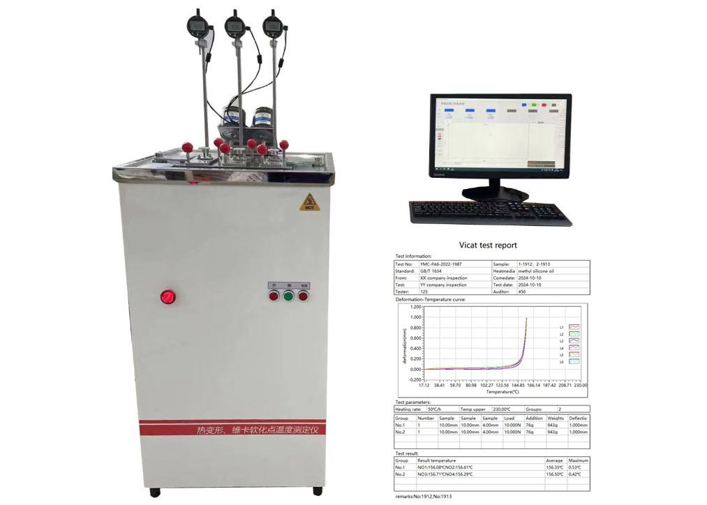 HDT VICAT Testing Machine for Thermal Deformation and Softening Point Measurement of Plastics Rubber and Nylon Materials