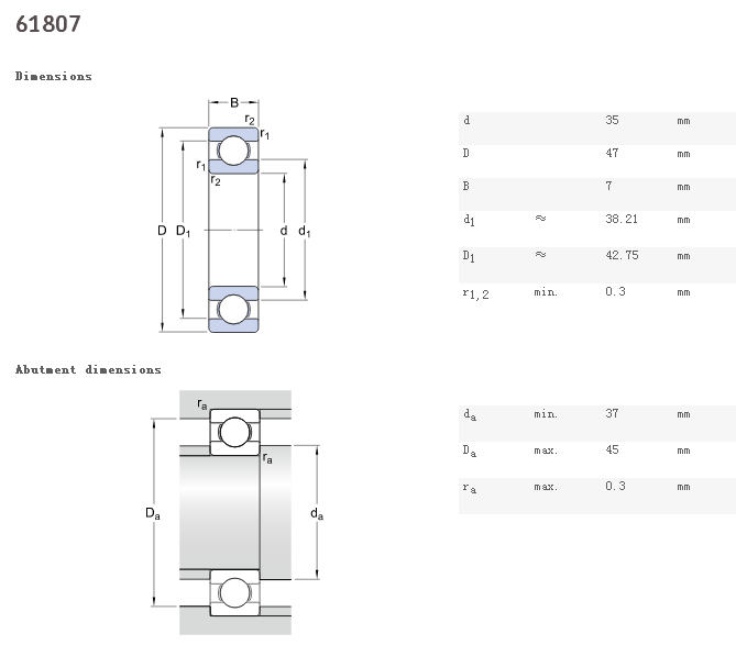 61807 With Low Friction High Speed Thin Section Bearing Deep Groove Ball 
