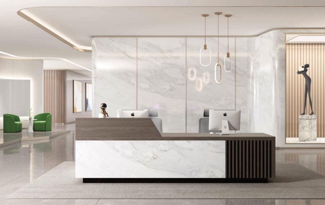 executive Public Officeworks Reception Desk with reception task support and neat reception organization