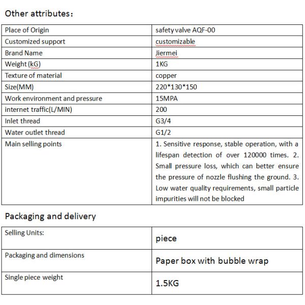 Válvula para camión de agua resistente a la oxidación fácil de operar válvula de alivio de seguridad de latón