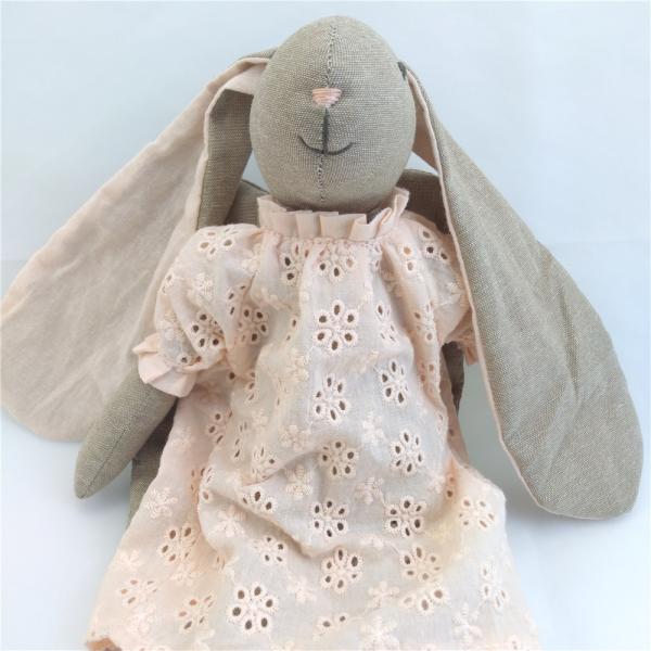 Linen Soft Plush Toy Stuffed Bunny With Dress Skin Friendly For Girls Gifts