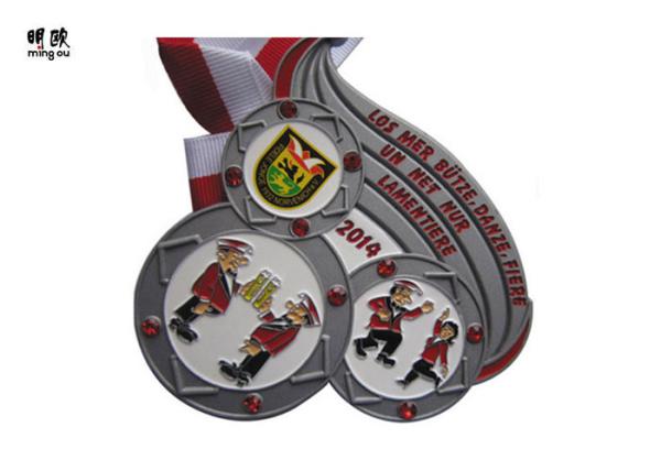 Big Size Heavy Crystal Custom Award Medals With Soft Enamel , Sandy Back Surface