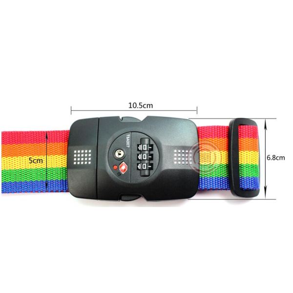 Black 3 Dial TSA Lockable Luggage Strap With Lock PC Material Logo Printed