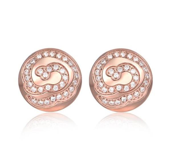 18K Rose Gold Stainless Steel Jewelry Flower Fashion Earrings Women Jewelry Round Shiny Ear Stud